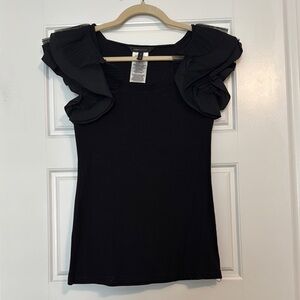 BCBGMaxAzria Black Ruffled Fitted Blouse